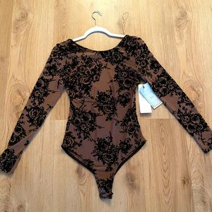 Shear floral backless body suit
